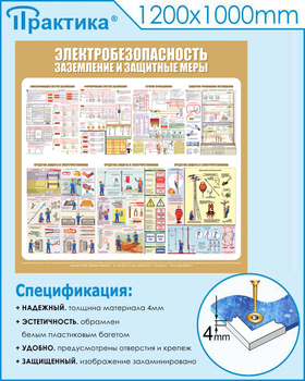 С23 Стенд электробезопасность (заземление и защитные меры) (1000х1000 мм, пластик ПВХ 3мм, Прямая печать на пластик) - Стенды - Стенды по электробезопасности - Магазин охраны труда ИЗО Стиль